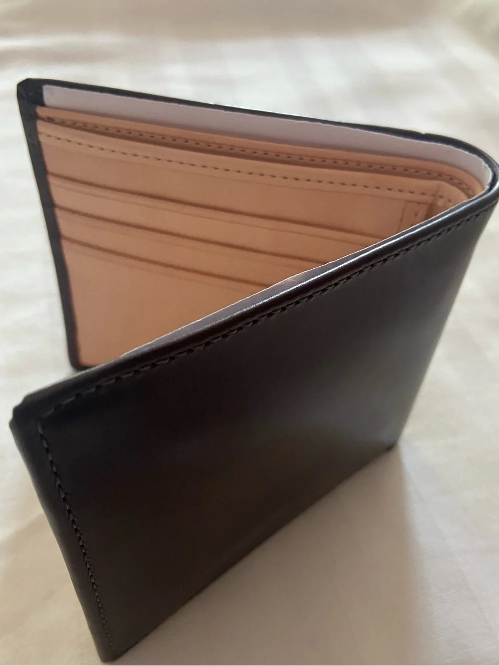 Coach Calf Leather Bi-Fold Wallet in Dark Brown with Cowhide Tan Interior
